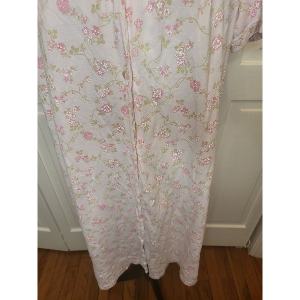 Moon Dance Pink/White  Button Up Gown/Robe L Bow Embroidery Cottage Tradwife - Picture 7 of 8